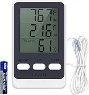AMIR Fridge Thermometer, Digital Thermometer with External Thermometer Sensor, Indoor Outdoor Probe Refrigerator Thermometer with Max Min Function, Fish Tank Thermometer for Refrigerator, Greenhouse