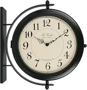 Bestime Black Finish 16inch Double Sided Wall Clock Wrought Iron, Metal, Sturdy Frame, Easy Read Two Faces Station Clock for Garden Home Décor Indoor Outdoor Living Room Study Wall Decoration