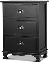 Artiss Bedside Table Vintage Black Bed Side Tables Storage Small Narrow Desk Chest of Drawers, with 3 Drawer, Bedroom Living Room Home Furniture Tallboy Lamp Nightstand Cabinet in 62cm Height