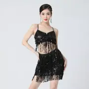 Ladies Latin Dance Costume Top Skirt Dancewear Salsa Rumba Tassel Club Party New