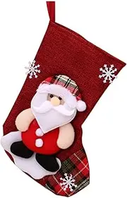 [Generic] Christmas Stocking Christmas Tree Hanging Socks Linen Festival Gift Candy Bags Cartoon Snowflake Xmas Party Fireplace Decor Christmas Stockings(Spain)