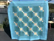 Handmade patchwork Quilt Stepping stones in blue (#100)