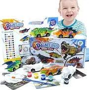 Peeokuo Dinosaur Crafts Toys for Kids 5-7, 2 in 1 Dinosaurs Arts Painting Kits and Pull Back Cars Toy for Boys 3-12 Year Old Art & Craft Set for Girl DIY Birthday Gifts for Kid Age 4 5 6 7 8 9 10