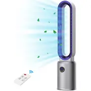 Advwin Bladeless Tower Fan Portable Electric Standing Floor Fan Air Circulator with Remote Control Speeds Adjustable Gray+Purple