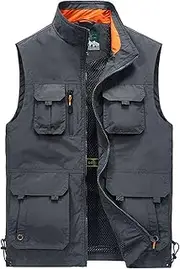 [AKTQL88] Men's Gilet Sleeveless Casual Fishing Vest Outdoor Multi-Pocket Travel Vest Breathable Hiking Jacket