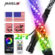 2FT Lighted Spiral LED Whip Antenna w/Spring Base&Remote For ATV Polaris RZR UTV