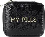 MIAMICA Women's Zippered Pill Case with 8-Day Removable Plastic Organizer, Black & Gold, 3.5” x 2.75” x 1.25” – Weekly Medicine Box Compact Design
