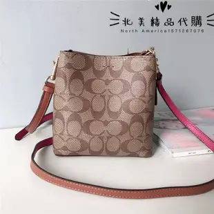 北美精品代購 COACH 6835 Mini 蔻馳新款 小號水桶包 字母印花小花朵單肩斜挎側背桶包 附購證