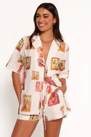 [PUP3] Aaliyah Tie Front Top - White Multi XS White