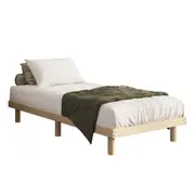 Oikiture Bed Frame Single Size Wooden Bed Base Platform Solid Wood Slats