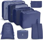 8 Pcs Set Packing Cubes Travel Cubes For Suitcase Lightweight Luggage Organizers Packing Organizers,Navy