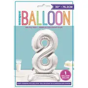 Number 8 Foil Standing Balloon - Silver