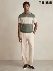 Reiss Sage Green Jefferson Textured Knit Stripe Polo Shirt (AN2402) | $225