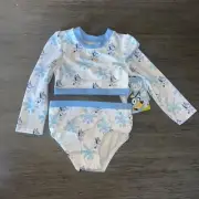 Bluey Toddler Girl Long Sleeve Rashguard Swim Set 2T Or 4T UPF 50+