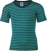 [ENGEL] Natur, Children's Short Sleeve Vest 70% Wool (KBA), 30% Silk, Kingfisher/Navy, 140