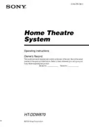 Sony HT-DDW870 Home Theater System Owners Manual