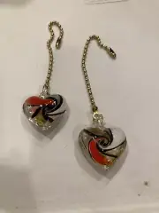 RED WHITE BLACK SWIRL GLASS HEART HEARTS CEILING FAN LIGHT SWITCH PULLS LG PAIR