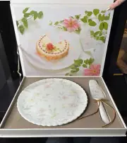 Vintage Mikasa Cake Plate & Server Pastel Garden NIOB B2055 Pastel Garden