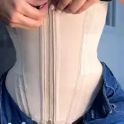 Fajas Colombianas Double Compression Waist Trainer Adjustable Zipper and Hook-eyes Bone Women Body Shaper Flat Belly Corset Beige L