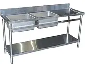 Double Bowl Stainless Steel Kitchen Sink, 180cm, Left Drainboard, 2 Drawer Storage, Commercial Grade