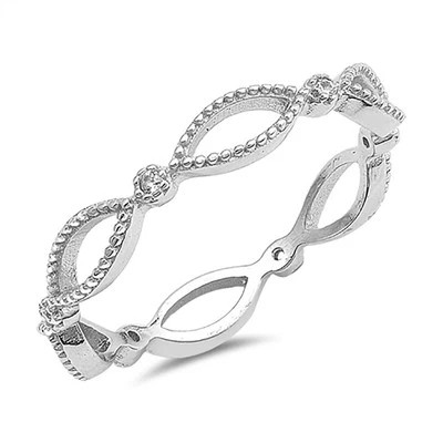 Sterling Silver .925 CZ Bridal Eternity Wedding Band Promise Ring Size 4-10