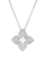 Roberto Coin 18K White Gold Venetian Princess Diamond Flower Pendant Necklace, 17
