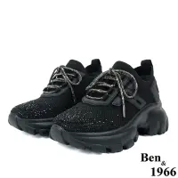 在飛比找Yahoo奇摩購物中心優惠-Ben&1966時髦燙鑽飛織布閃亮綁帶厚底休閒鞋-黑(236