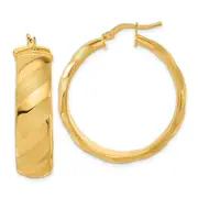 Bronze/Yellow Bronze Polished & Satin Striped Round Hoop Earrings