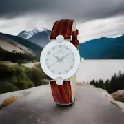 Oniss Women's Goldtone/Red Swiss 'Facet II' Leather band watch