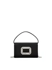 ROGER VIVIER Pilgrim Micro $2395 Black Satin Top Handle Bag New And Authentic