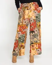 Pia Wide Leg Pants - Rust Patchwork