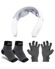 RelaxUltima Portable TENS Neck Massager & CompressUltima Compression Socks & Gloves Bundle - Medium