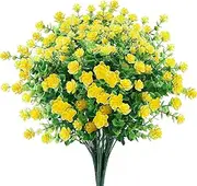 GREENRAIN Artificial Flowers Outdoor Fake Flowers for Decoration UV Resistant No Fade Faux Plastic Plants Garden Porch Window Box Décor (6 Bundles, 2#Yellow)