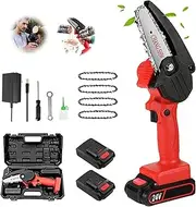 Electric Chainsaw 4-Inch Cordless Rechargeable Mini Chainsaw Pruning Shears Chainsaw Household Small Handheld Electric Saw for Wood Cutting (Color : Red)