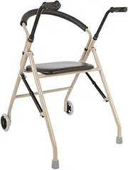 Walker Two-Button Folding Walker with Wheels Auxiliary Walking Bracket,with Pulley Pulley Foldable,Maximum Load Capacity 300 Pounds Walker Supports (Color : Gold)