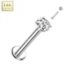Piercing Labret Ear White Gold 14 Carat Screw Inner Zircon Claws