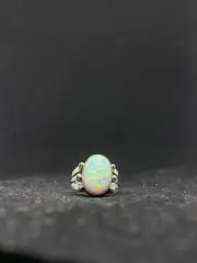 Native American Navajo white fire opal circular sterling silver ring size 7
