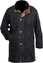 [LP-FACON] Mens Sheriff Taylor Jacket Suede Leather Trench Coat Dark Brown/Black