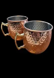 Kitcherish Moscow Mule Mugs (2) Hammered Copper Stainless Steel Inside 4 Inches