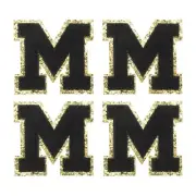 4Pcs Chenille Letter Patches Iron on Letter Patches Black M Alphabet Decorative