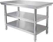 Kitchen Bench 3 Tier Overshelves Work Table, Stainless Steel Workbench - Heavy Kitchen Food Preparation Table,Commercial Workstation for Chopping & Factory Packing(80 * 50 * 80Cm)