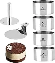 Hilsita Set of 6 Food Baking Rings with Press and Spatula, Height 5.5 cm, 4 Inch Stainless Steel Round Cake Ring for Pasta Dishes, Tartare, Dessert Rings, Pastry Cake Ring
