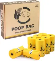 Certified Compostable Dog Poop Bags, 120 Count Landfill Friendly and Leakproof W