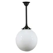 Opal Glass Sphere 12&quot; Shade w 3/4&quot; x 1/2m Black Rod Pendant