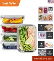 Versatile Glass Food Storage Containers - 5 Pack, Oven/Microwave Safe, 850ml