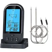 LCD Wireless Thermometer Barbecue Timer Digital Probe Cooking Thermometer Food Temperature Gauge 24 BLACK