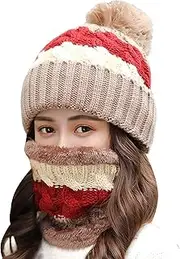 [HUAMULAN] Women Winter Peruvian Cover Ears Beanie Hat Ear Flaps Sherpa Ski Snow Hats Knit Fleece Lined 3 Pom Pom