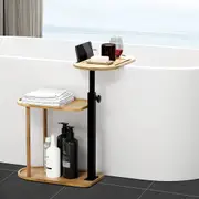 Bathroom 3-Layer Bamboo Bathtub Caddy Tray Height Adjustable Bathtub table Storage Rack
