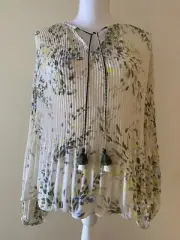 NWT WHITE HOUSE BLACK MARKET LS Tie Neck Pleated Blouse- S $99