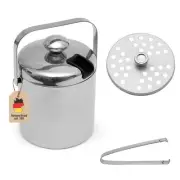 Ice bucket 4-piece set 1.3 L stainless steel gripper lid ice cube tray